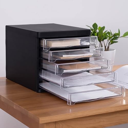 5-Drawer Transparent Storage Cabinet, Desktop Organizer for Office Supplies, Durable PP Plastic File Storage, Efficient Classification & Space-Saving Solution