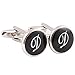 HJ Men's 2PCS Rhodium Plated Cufflinks Silver Initial Letter Shirt Wedding Business 1 Pair Set Black D