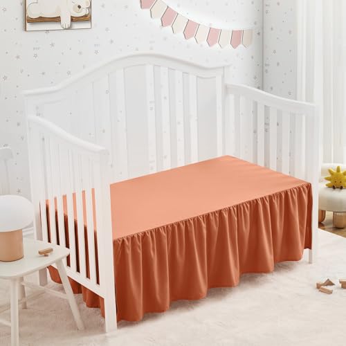 Image of SiinvdaBZX Rust Orange Crib Skirt Dust Ruffle, Microfiber Crib Bed Skirt | 52 inchx28 inch with 14 inch Drop, Durable Full Coverage Toddler Bedskirt Fit for Baby Boys Girls Nursery Standard Crib
