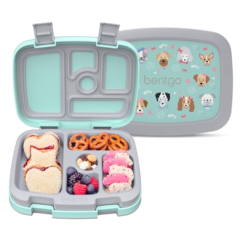 Image of Bentgo Kids Prints Leak-Proof, 5-Compartment Bento-Style Kids Lunch Box - Ideal Portion Sizes for Ages 3-7, Durable, Drop-Proof, Dishwasher Safe, & PFAS & BPA-Free Materials (Puppy Love)