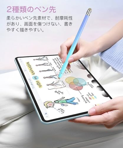 LIANHATA 2 in 1 タッチペン 2本 充電不要 超高感度タ極細 おしゃれ コンパクト スマホ タブレット iPad/Phone/Android 高感度 シンプル 接触対策 (2色グラデーション)