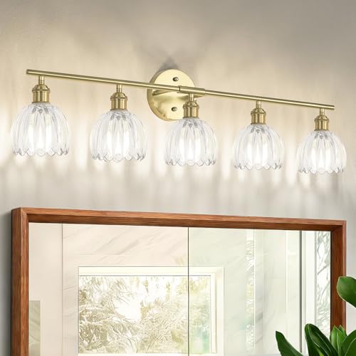 Kvhiiw Vintage Bathroom Light Fixtures,5-Light Hardwired Vanity Lights with Clear