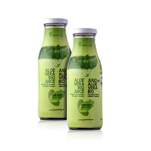 Green Frog Jugo de Aloe Vera Bio con Pulpa, Pack de 2 Botellas, 2x500 ml