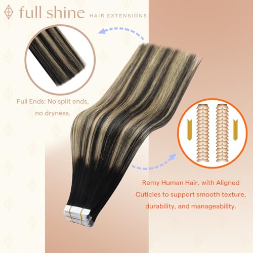 Image of Full Shine Tape Ins Human Hair Extensions, Off Black Honey Blonde 18 Inch | 50g 20PCS, Invisible Brazilian Hair Extensions Tape in, Straight Ombre Seamless Natural Finish Thick End Party Styling