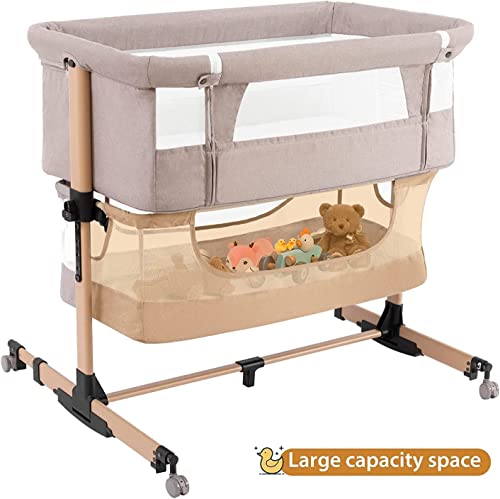 Baby Crib,3 In 1 Baby Bassinet Bedside Crib Adjustable Portable Bed For Infant,Co Sleeper Bassinet Baby Newborn Must Have Bed,Light Beige #TOP3