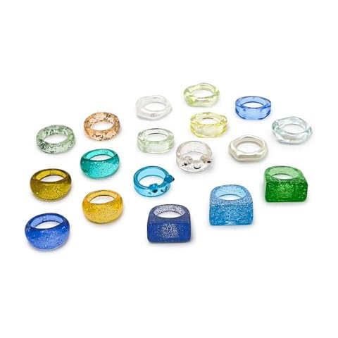 Viva Joya 18pcs Small-Medium Size Resin Rings, Acrylic Rings, Chunky Rings, Plastic Rings, Colorful Rings for Women Teen Girls, Aesthetic Trendy Colorful Cute Stackable Jewelry, Bulk Rings, Statement Cover