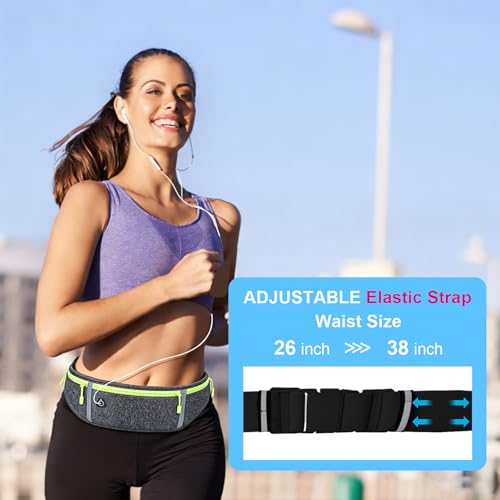 Image of Slim Running Belt for Women Men,Runners Fanny Pack Phone Holder,Money Belt,Running Gear Accessories,with 3 Pockets (Green-flaxen)