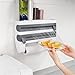 Imagen de Dispensador de papel de aluminio 3 en 1 con cortador y soporte para toallas de papel para almacenamiento organizado de cocina y dispensación suave de rollos
