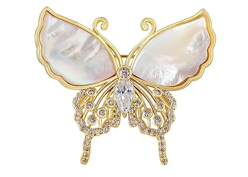 Image of Alilang Sparkling Zircon Seashell Butterfly Brooch Pin With Crystal Rhinestones For Wedding Party