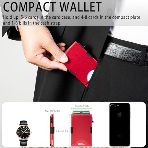 Image of Slim Card Holder Wallet for Men, Minimalist RFID Blocking Pop Up Wallet, Smart Metal Business Card Case Holds 12 Cards, Ultra-Thin Front Pocket Wallet, Gifts for Men