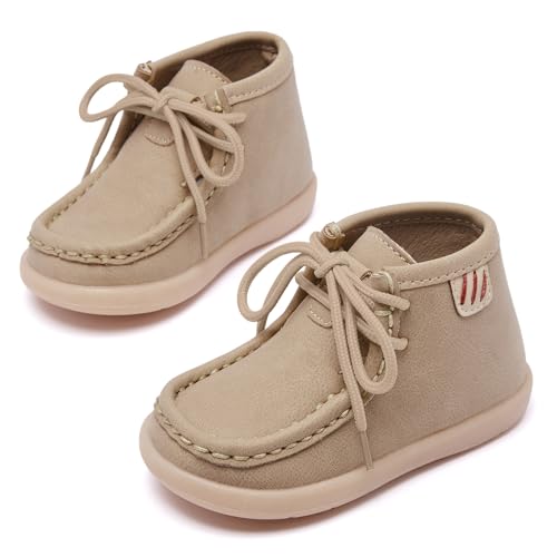 Morendl Baby Boots Infant Boy Walking Shoes Toddler Girl Lace-Up Booties Non-Slip Dress Shoes Lightweight Loafers 9-12 Months Brown Knaki thumb #3