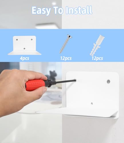 Wandregal, Set aus 4 Schwebendes Regal, Weiße Bücherregal Wand, Unsichtbare Bücherregal Hängend, einfach zu Erweiternden Wandraum, Wandregal Bücher Geeignet für Schlafzimmer, Wohnzimmer, Büro, etc