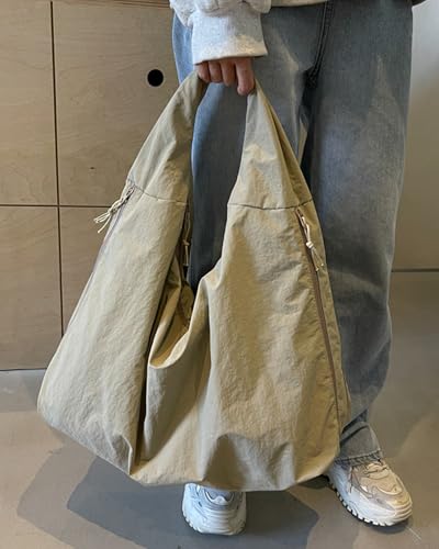 Micmores Handtasche Damen Nylon Umhängetasche Stylische Hobo Tote Bag Groß Shopper Tasche Praktische Schultertasche für Schule, Arbeit, Reisen, Einkauf (Khaki)