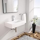 Logmey 20 In Wall Mount Bathroom Vessel Sink - Rectangle 20'x14' Inch Bathroom Vessel Sink Floating White Porcelain Ceramic Vessel Vanity Sinks Rectangle Art Basin