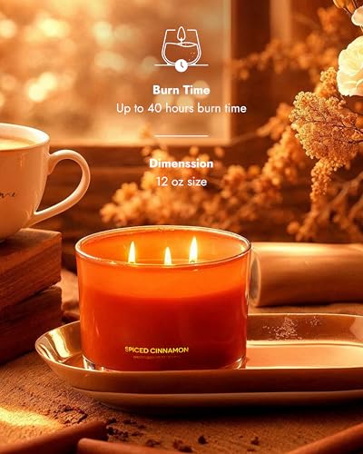96NORTH Luxury Spiced Cinnamon Candle | Large 3 Wick Jar Candle | Up to 40 Hours Burning Time | 100% Natural Soy Wax | Relaxing Aromatherapy Aesthetic Candles | Housewarming Gift for Men and Women - Image 4