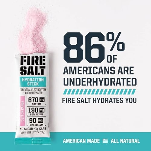 Image of Fire Salt Cotton Candy Electrolyte Hydration Sticks, Zero Sugar, 32 Count | Electrolytes & Coconut Water, Hydration Drink Mix with Magnesium, Potassium & Sodium, Single Serve On the Go Packs