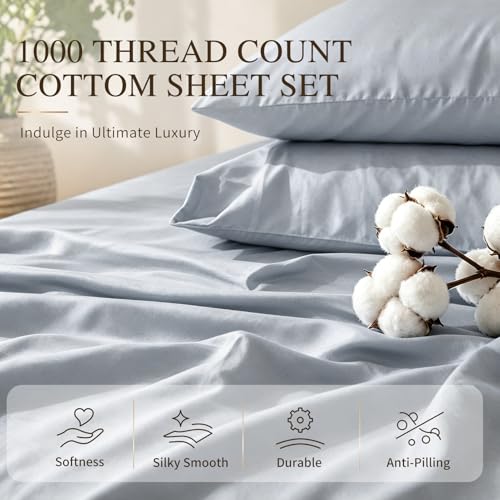 Image of MEISHANG 1000TC Egyptian Cotton Sheets Queen, 16 inch Deep Pocket | 1000TC Egyptian Cotton Sheets, Sateen Weave, Ultra Soft & Breathable, OEKO-TEX Certified