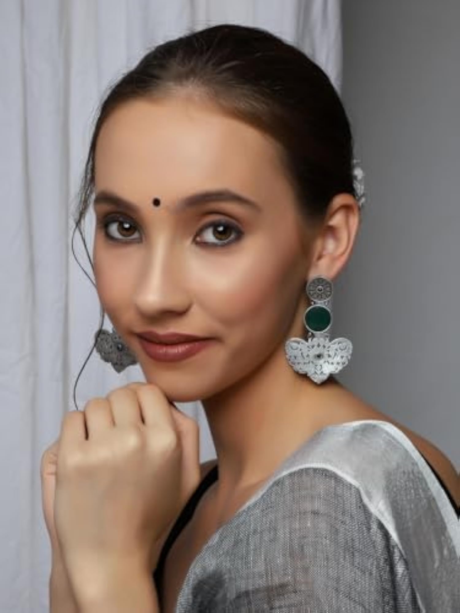 92.5 Silver Plated Oxidised Long Jhumka Earrings
