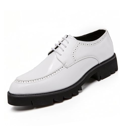 Men's Patent Leather Lace-Up Dress Shoes Chunky Platform Brogue Oxford Shoes Anti-Slip Lug Sole Business Formal Derby Shoes