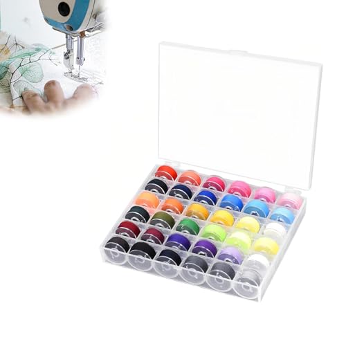 SHENGYIG Canillas Maquina Coser, 36 Piezas Plástico Bobinas de Hilo, 8 mm de Diámetro Interior, Caja Bobinas Hilo Coser 36 Colores, Bobina Máquina de Coser, con Caja Transparente, para Coser, DIY
