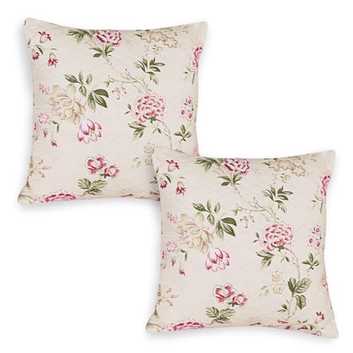 Image of HOKIPO Printed Cushion Cover 16x16 in, Beige Peonies