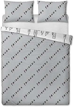 Friends TV Show Scene Double Duvet Cover Officially Licensed Reversible Two Sided White Manhattan Design with Matching Pillowcase, Polyester, (Double Duvet)