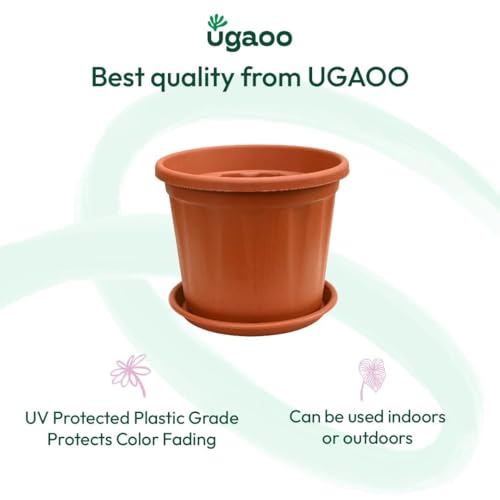Image of UGAOO UV Treated Gardening Pots with Saucer(Bottom Tray) for Plants - 12 Inch (Terracotta) Plastic Plant Pots | Indoor & Outdoor Planters for Home, Balcony & Garden | Set of 5
