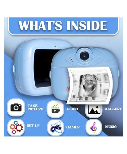 Image of Case Creation Kids Instant Print Camera Video with Games, Thermal Printer, 2 Print Rolls, USB Charging, 48MP Children Digital Camera, Gift for Boys & Girls Age 3-16 (Blue Kids Instant Print Camera)
