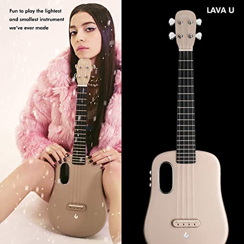 Lava U Carbon Fiber Ukulele Concert Travel, W/Freeboost Technology For Effects Without Plugging In, Sparkle Gold 23-Inch W/Case Pick And Charging Cable, Basic Accessories Bundle #TOP1
