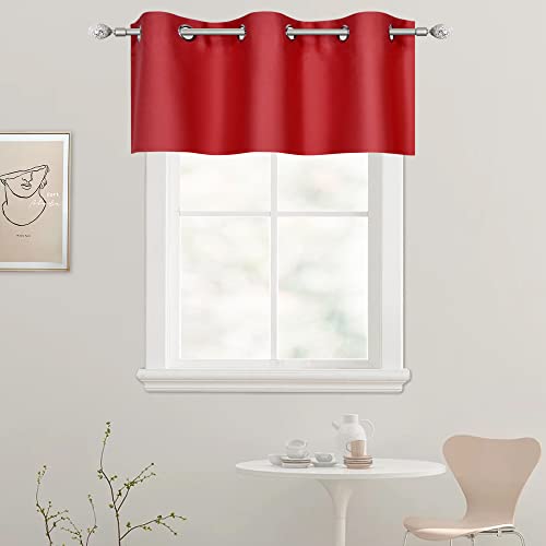 DECOVSUN Red Valance for Kitchen Blackout Grommet Curtain Valance Window Treatment for Living Room Short Straight Drape Valance for Bedroom Kids Room/Basement/Loft 42X18 Inch Long 1 Panel