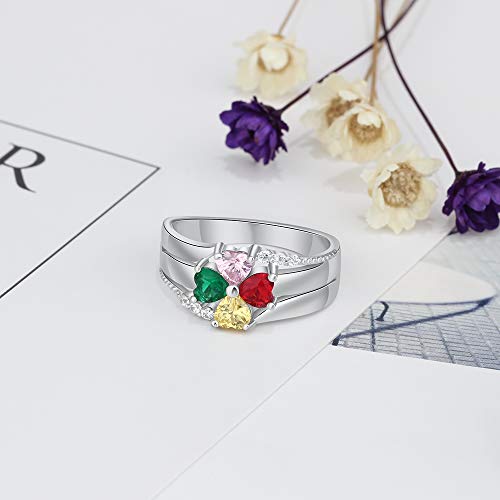Sterling Silver Personalized Ring for Women Engraved Women’s birthstone Ring with 4 Stones –Name Rings Personalized –Promise Ring, Engagement, Anniversary3