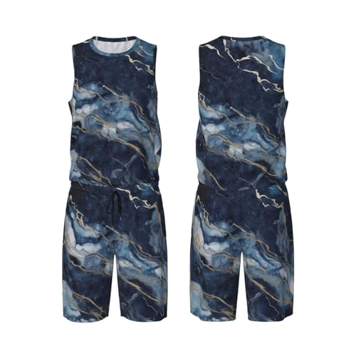 Uniforme de basket-ball marbré bleu marine respirant ensemble débardeur et short