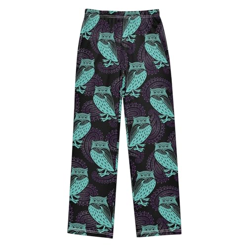 Owl Paisley Boys Long Pants Soft Trousers Elastic Waist Kids Lounge Bottoms with Pockets S-XL
