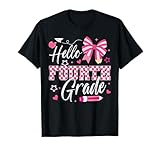 Back to School Hello Fourth Grade Coquette Bow Girl T-Shirt