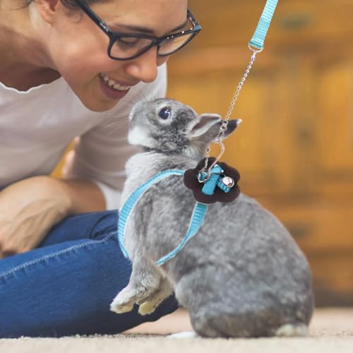 Image of 2 Pack Adjustable Hamster Leash Harness for Harness for Ferret Baby Rabbit Hamster Rat Mouse Leash Lead with Bell (Blue)