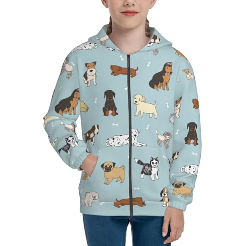 Cartoon Doodle Puppy Kids Pullover Hoodies Boys Zip Up Sweatshirts Girls Athletic Clothes with Pocket3