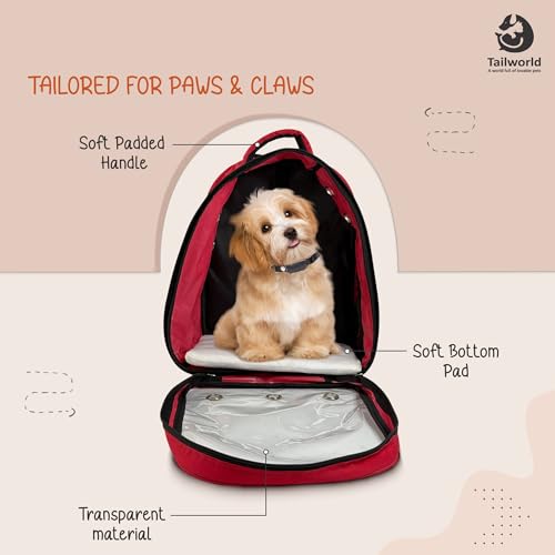 Image of Portable Pet Carrier Backpack for Cats & Small Dogs - Transparent Window, 9 Air Vents, Breathable Mesh, Built-in Safety Leash, Lightweight Travel Bag for Outdoor & Travel (Red)