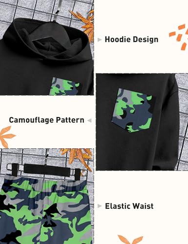 Image of KANGKANG Boys Clothes Two Piece Long Sleeve Hooded Sweatshirt Top Camouflage Sweatpants Fall Outfits Winter Clothes Set 6-16Y
