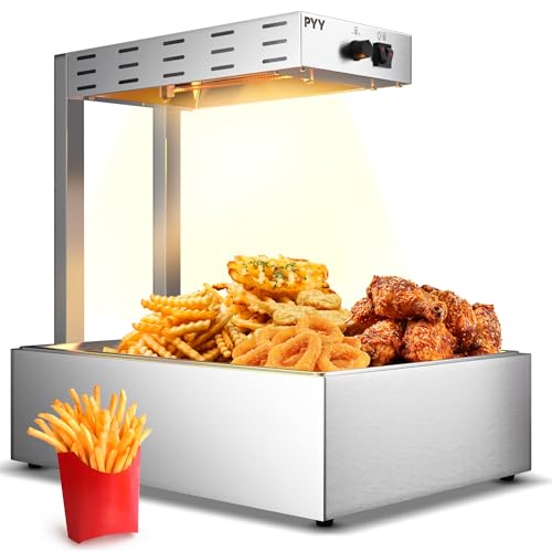 Image of PYY French Fry Warmer - 10L Large Food Heat Lamp for Chips Commercial Heat Light Free, Food Warmer Countertop, Standing Warming Dump Station Churros Fried Food, Home, Restaurant, Silver, 500W