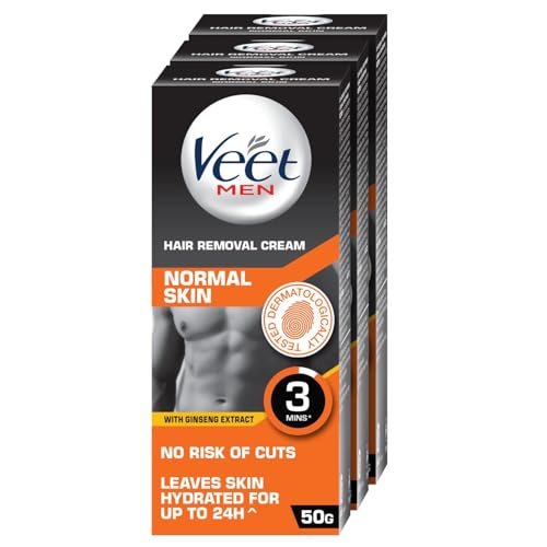 Image of Veet Hair Removal Cream for Men Normal Skin - 50g (Pack of 3)| Silk & Fresh Technology | No Risk of Cuts | Works in just 3 Mins | Dermatologically Tested | leaves Skin Hydrated For Up to 24Hrs