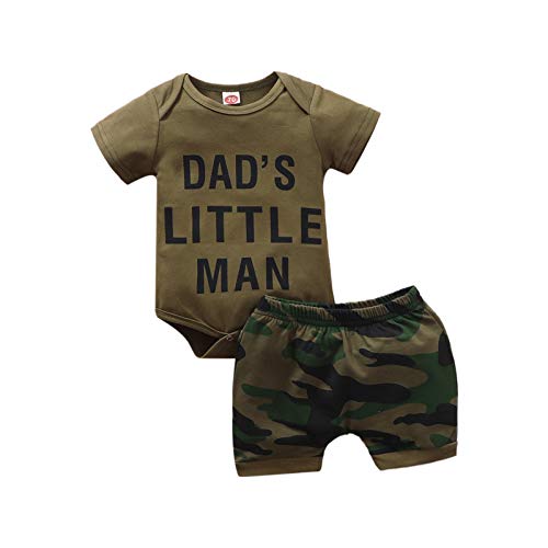 Newborn Baby Boy Summer Outfits Dad's Little Man Romper Bodysuit Camouflage Shorts Clothing Set (Camouflage, 12-18 Months)