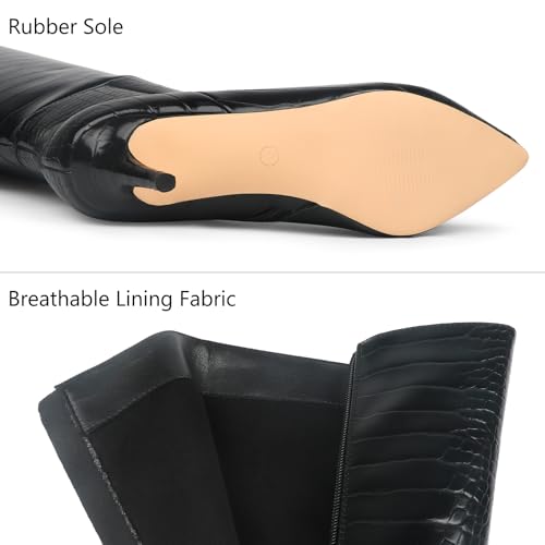 JOY IN LOVE Women's Knee High Tall Boots 2.75" Stiletto Heel Pointed Toe Zipper Boots4