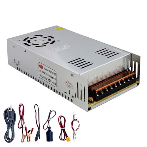 110V AC to 12V DC Transformer, 12V 500W 40A Switching Power Converter, Built-in Cooling Fan, with Various Power adapters.