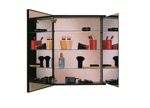 Robern PLM2430BT PL Series Flat Plain Mirrored Door with Inside Tri-view, 23-1/4-Inch W by 30-Inch H by 3-3/4-Inch D, Black Interior