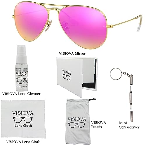 Ray-Ban RB3025 Aviator Metal Unisex Sunglasses For Men For Women + VISIOVA Accessories Bundle Kit2