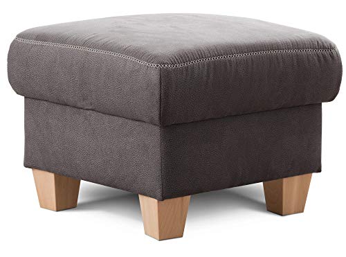 Cavadore Hocker Wisconsin / Sofa-Hocker, Sitzhocker, bzw. Fußbank mit Stauraum im Landhausstil / Holzfüße in Buche / Mikrofaser / Größe: 58 x 45 x 58 cm (BxHxT) / Farbe: Dunkelgrau