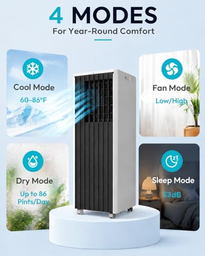 Image of 8,000 BTU Portable Air Conditioners, 4-in-1 Modes Up to 350 Sq.Ft., Portable AC Unit with Cool, Fan, Dehumidifier, Sleep, Remote Control, 24H Timer, Quiet Operation, for Bedroom, Office, Dorm Rooms