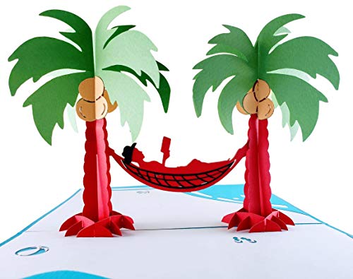 iGifts And Cards Chill Man in Paradise 3D Pop-Up Card &ndash; Tropical Hammock Scene Between Palm Trees...