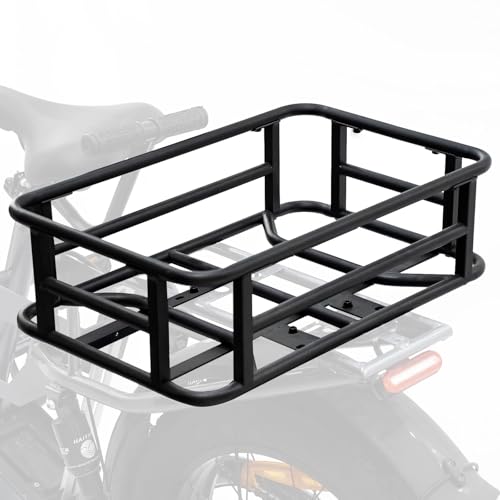 AWQM Large Ebike Basket Rear Waterproof Metal Electric Bicycle Cargo Rack Quick Assemble Bike Accessories for Picnic Pet Dog Sports Bag (Basic Style)
