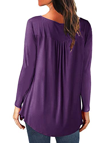 Yidarton Women's Scoop Neck Pleated Blouse Solid Color Tunic Tops Shirts - Thumbnail 2